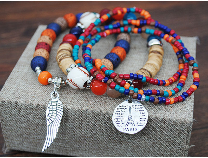 Retro bohemian long necklace set ethnic style earrings