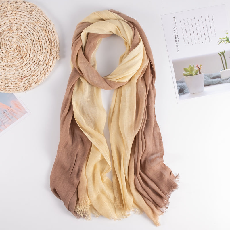 Cotton and linen scarf, summer ethnic style, oversized sun protection thin shawl, dual-purpose spring and autumn linen artistic gauze scarf