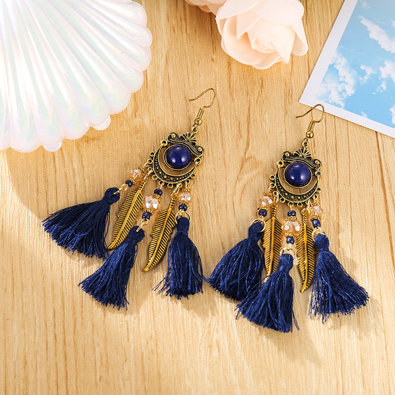 Retro Earrings Ethnic Style Bohemian Style Palace Long Tassel Earrings