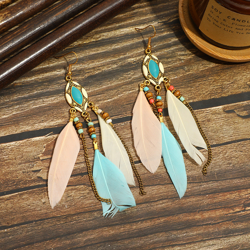 Ethnic Feather Earrings Travel Wear Super Fairy Long Earrings Bohemian Travel Photography Accessories Photo Performance Earrings