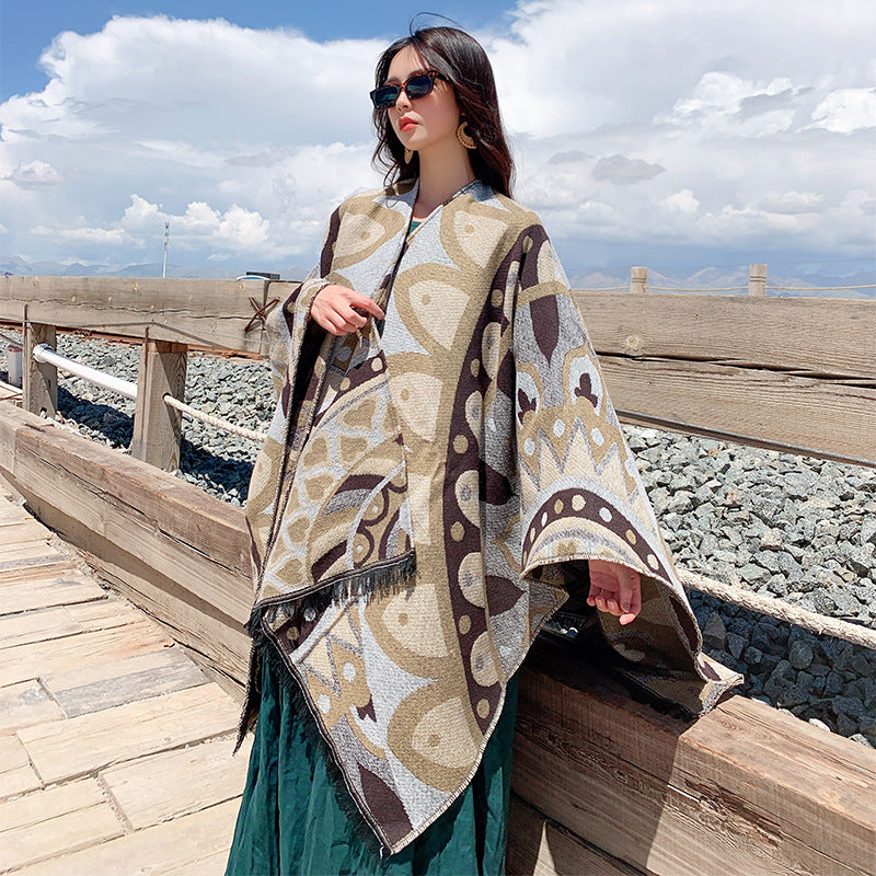 Ethnic style shawl winter travel cloak scarf shawl dual-purpose thickening and warmth