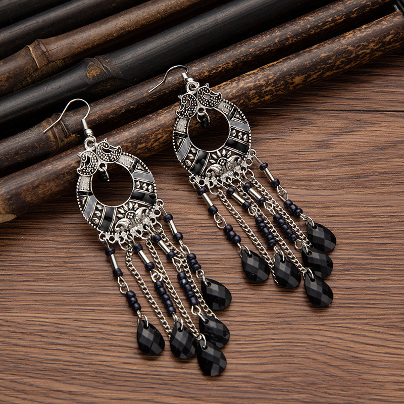 Bohemian resin water drop tassel earrings, retro temperament, personalized earrings, ethnic style long accessories