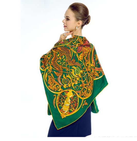 Ethnic style twill silk imitation silk large square scarf summer travel sun protection shawl silk scarf outer square scarf thin style