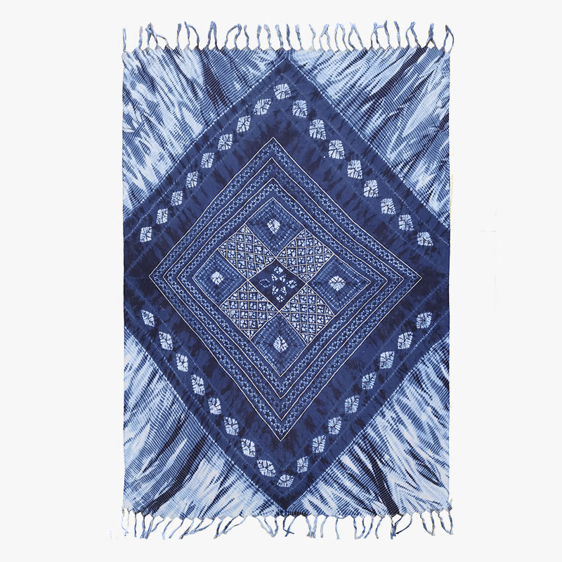 Retro ethnic style thin scarf imitation blue dye versatile literary long summer sun protection holiday shawl