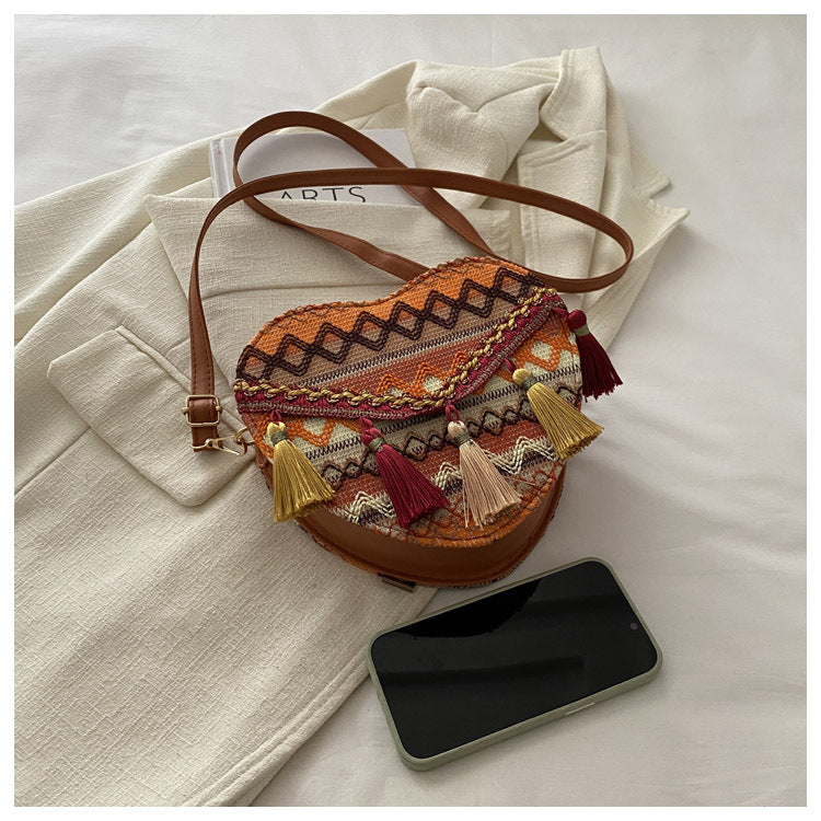 Ethnic style travel bag, special gift woven tassel bag