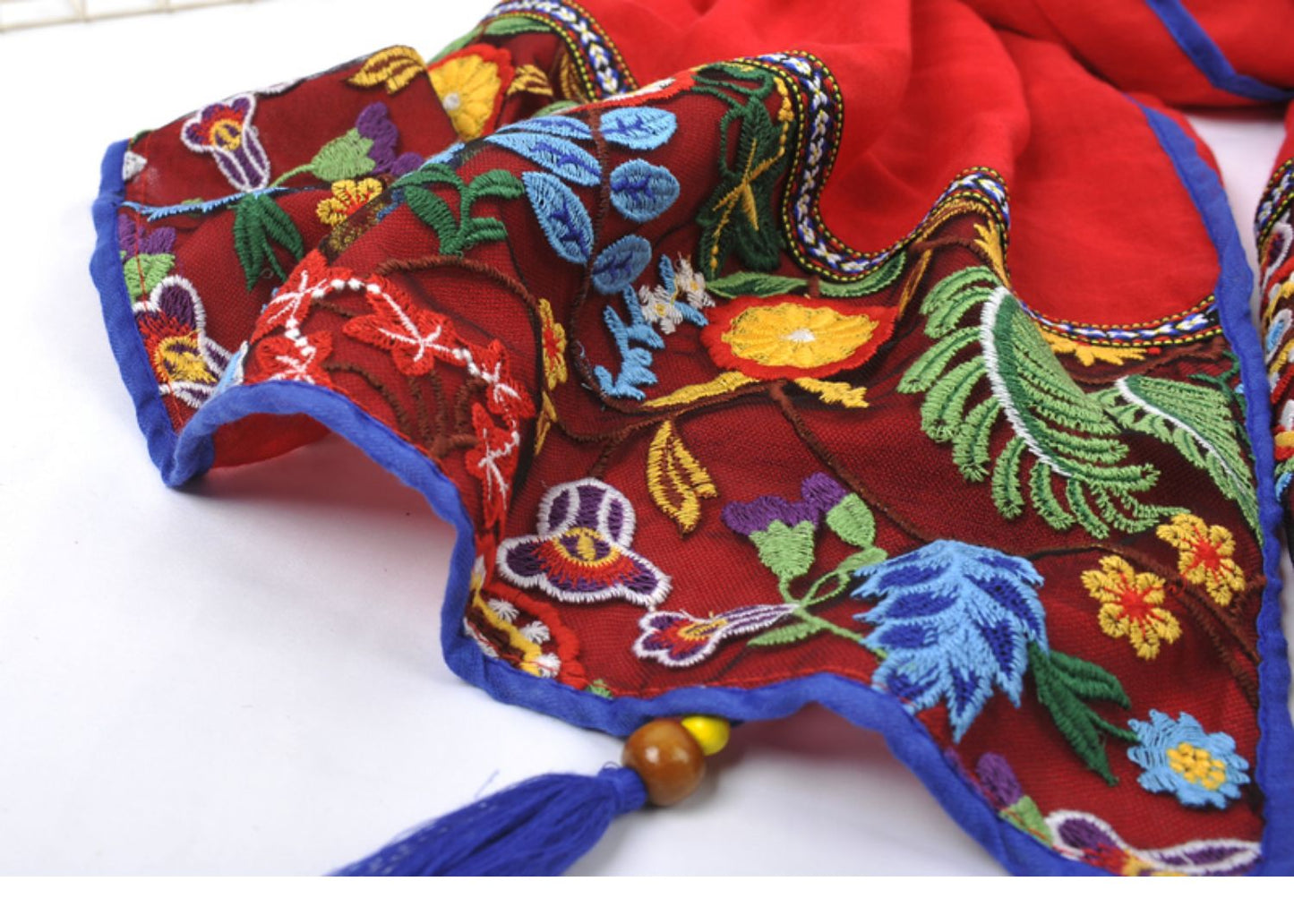 Ethnic style shawl scarf, travel photography, cotton and linen embroidered silk scarf, sun protection, versatile embroidered red gauze scarf