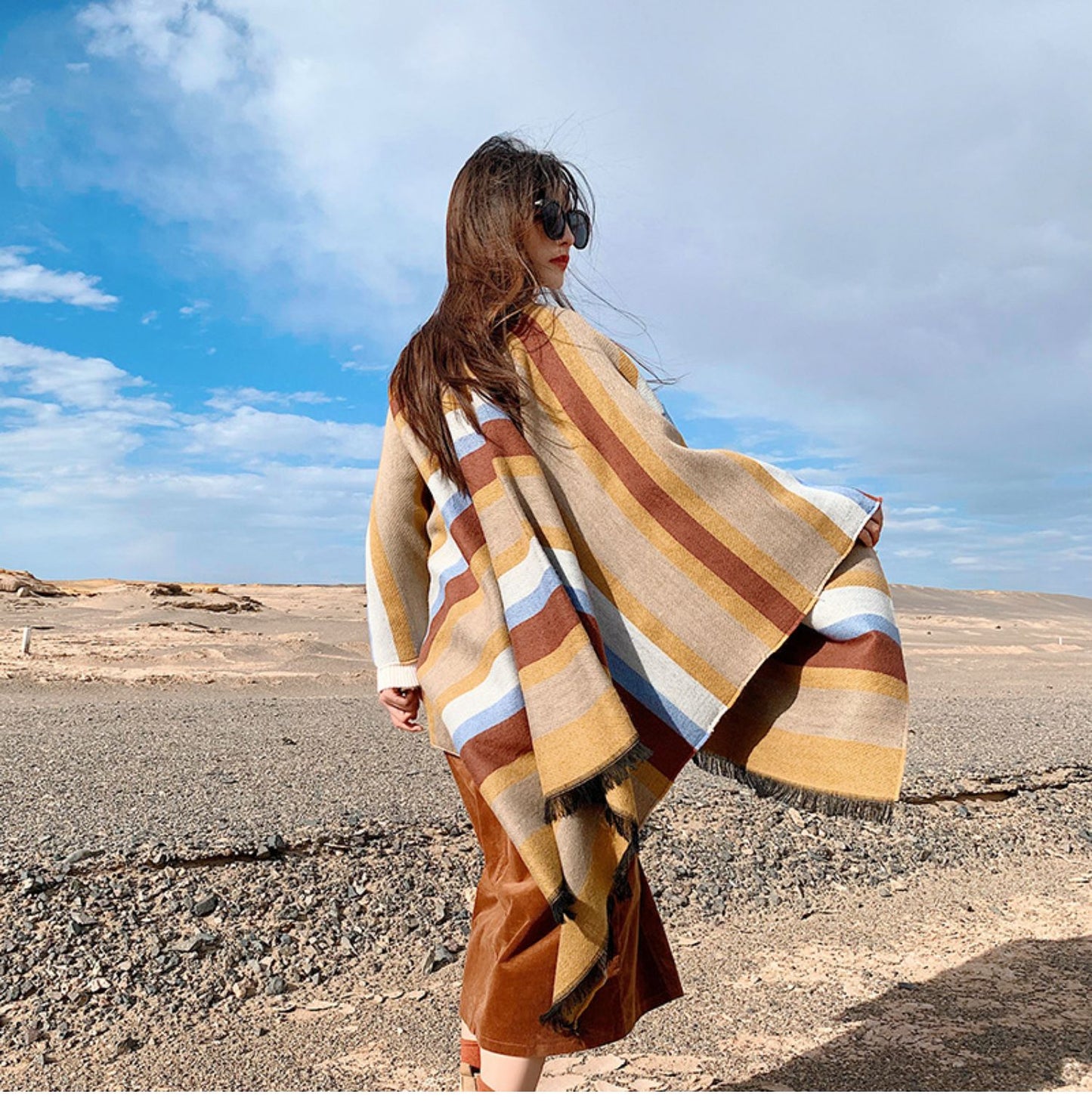 Cape and scarf dual-purpose thickened and warm ethnic style shawl