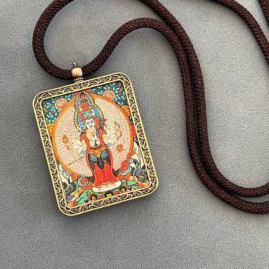 Five-way God of Wealth Thangka Pendant Amulet Necklace Yellow God of Wealth Black God of Wealth Gawu Box Life Year Guardian Buddha Amulet