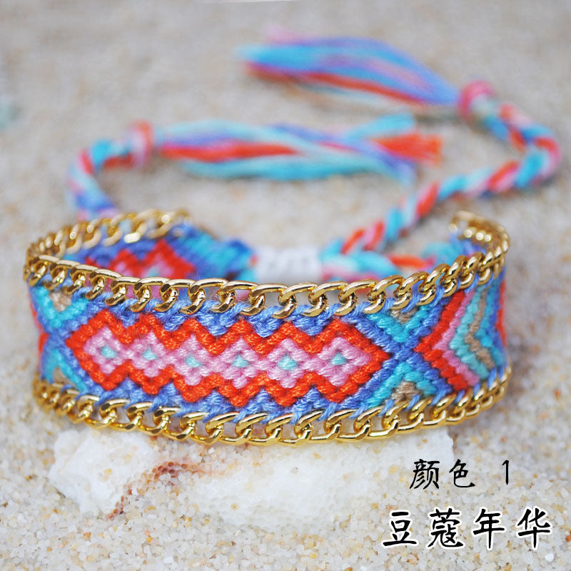 Braided bracelet colorful multi-layered beaded bracelet ethnic style handmade tassel rice bead jewelry