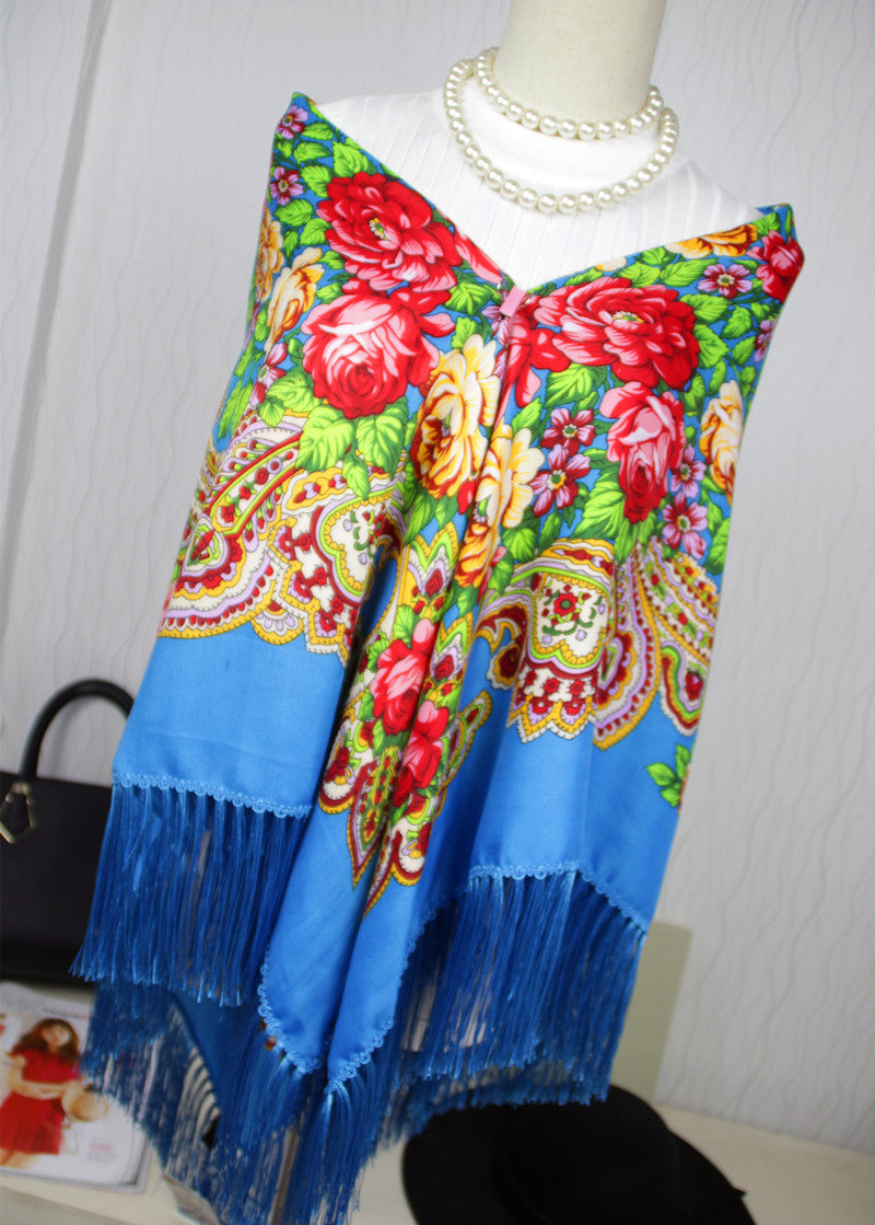 Tassel shawl ethnic style scarf travel printed large square scarf