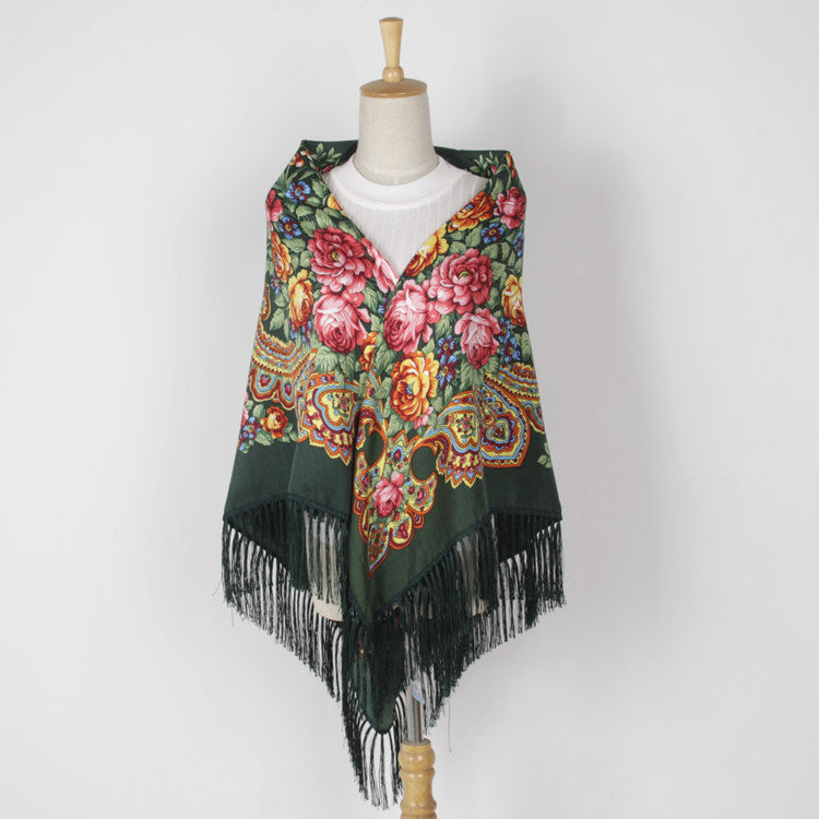 Tassel shawl ethnic style scarf travel printed large square scarf