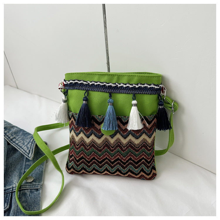 Ethnic holiday wave embroidered tassel crossbody bag