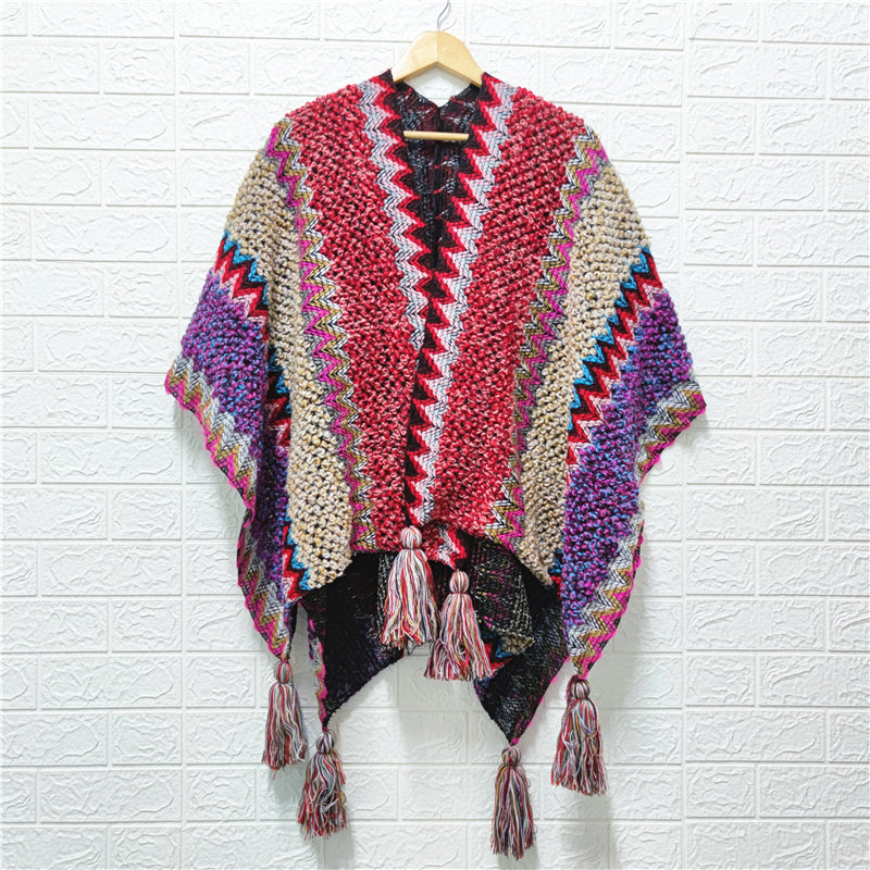 Ethnic style shawl dual-purpose poncho scarf travel warm cloak