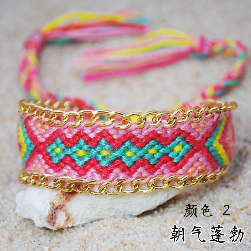 Braided bracelet colorful multi-layered beaded bracelet ethnic style handmade tassel rice bead jewelry