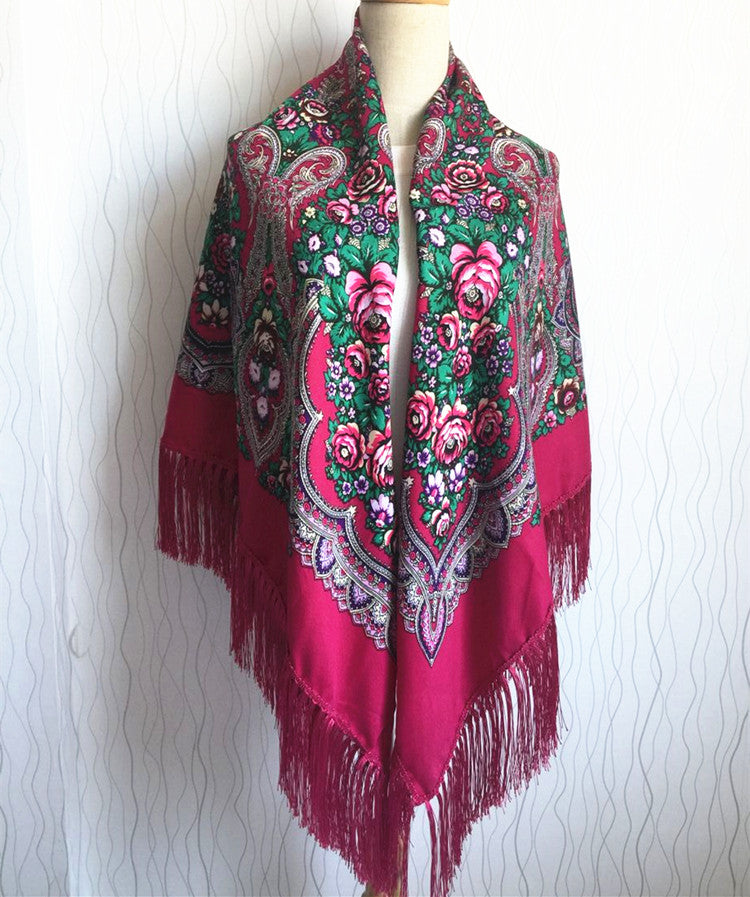 Tassel shawl ethnic style scarf travel printed large square scarf