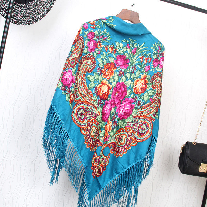 Tassel shawl ethnic style scarf travel printed large square scarf