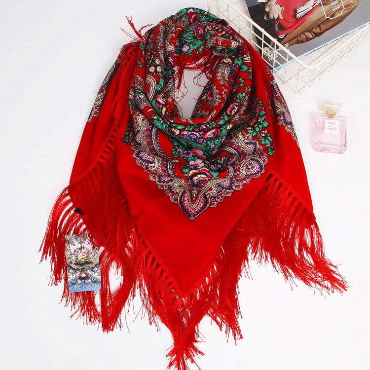 Tassel shawl ethnic style scarf travel printed large square scarf