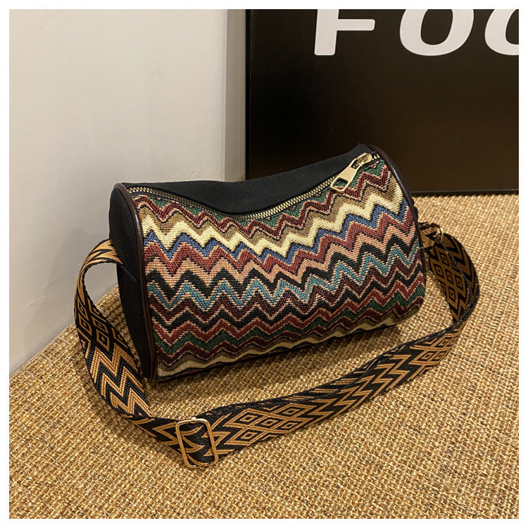 Fashion ethnic style striped crossbody bag wide shoulder vacation wide shoulder strap bag