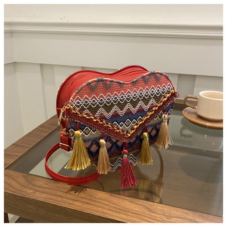 Ethnic style travel bag, special gift woven tassel bag