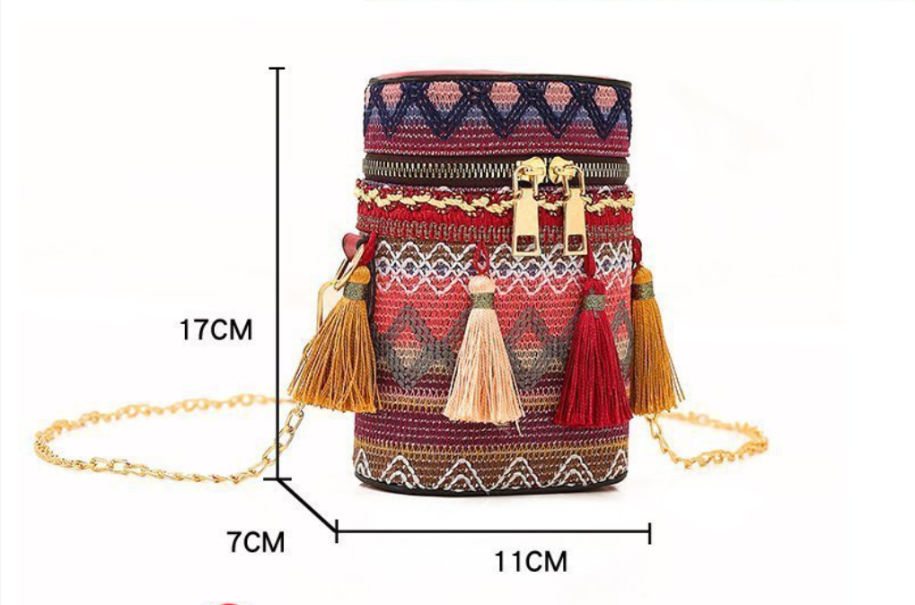 Cylindrical Tassel Bag Ethnic Fashion Versatile Crossbody Bag Embroidered Bag