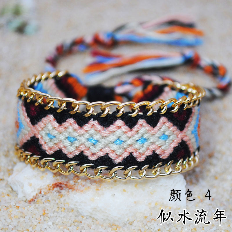 Braided bracelet colorful multi-layered beaded bracelet ethnic style handmade tassel rice bead jewelry