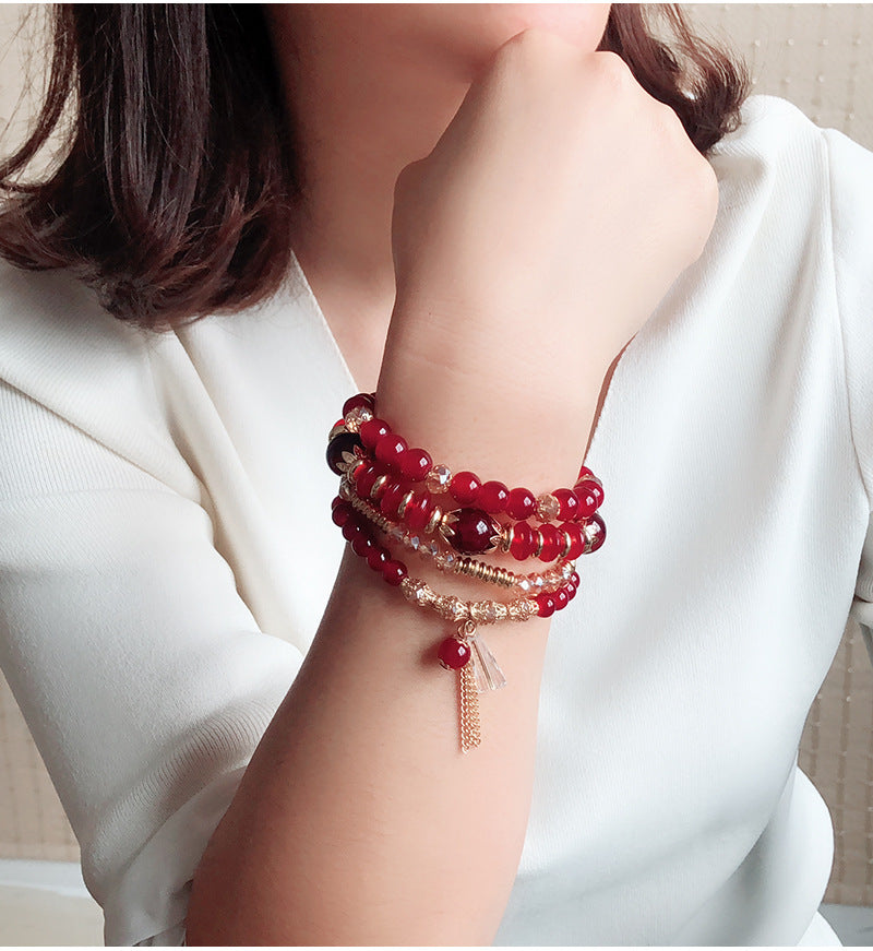 Bohemian red bracelet ethnic style crystal 6-piece combination bracelet personalized versatile bracelet