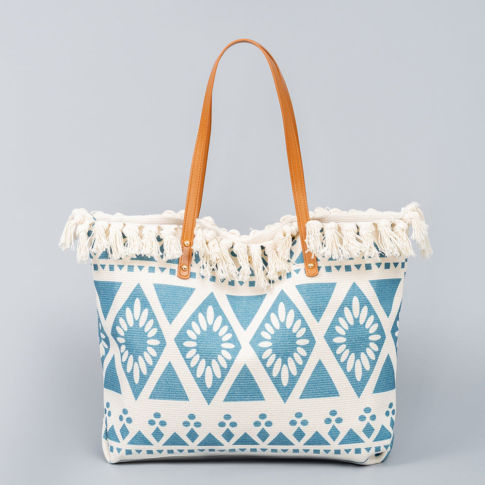 Tote bag, commuter bag, large-capacity casual shoulder bag, ethnic style printed handbag